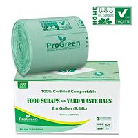 ProGreen 100% Compostable Bags 2.6 Gallon, 300 Count, Extra Thick 0.71 Mil, Small Compost Kitchen Trash Bags, Food Scraps Yard Waste Bags, Compost ASTM D6400 BPI and TUV Austria Certified