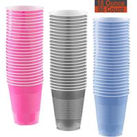 18 oz Party Cups, 96 Count - Hot Pink, Silver, Light Blue - 32 Each Color