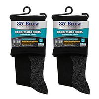 35 Below Compression Socks - As Seen On TV - 2 Pairs in Black; Size Small/Medium - 2-in-1 Compression & Warming Socks - Aluminized Thread with Aerospace Fabric Technology