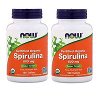 Now Organic Spirulina Super Green, Pure, Nutrient Rich and Super Green as an Herbal Supplement (180 Tablets) Pack of 2