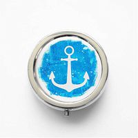 RhyNSky Anchor Mini Portable Pocket Pill Box Case Holder for Purse, 3 Compartments, Silvery, C1398