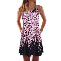 Women's A Line Dress Sleeveless,Ladies Floral Printed O-Neck Swimg Causal Plus Size Beach Mini Dress