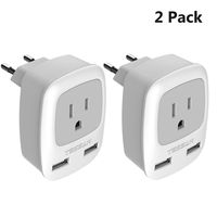 European Plug Adapter 2 Pack, TESSAN International Travel Power Outlet Adaptor with 2 USB, Charger from USA to Most of Europe EU Spain Iceland Germany France Italy Israel (Type C)