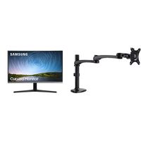 Samsung 27 inch CR50 Frameless Curved Monitor (LC27R500FHNXZA) - Curved Gaming, 1080p, 4ms, AMD Freesync, HDMI with AmazonBasics Single PC Monitor Stand - Modular Arm Mount, Aluminum Bundle