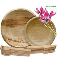 Kiki Green Palm Leaf Plates 10" and 8" Large Compostable Dinnerware Set with Wooden Forks and Knives - Biodegradable Plates Bulk (100 Pack)