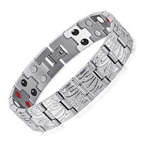 HiTreasure Double Strength 4 Elements Stainless Steel Magnetic Therapy Negative Ions Germanium Link Bracelet for Arthritis Pain Relief Anti-Radiation(Imported,3000 Gauss Each Link)
