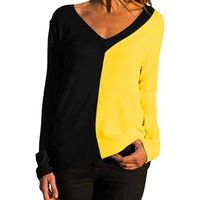 Vivilpus Women Tees Long Sleeve V-Neck Casual Patchwork Pullover T-Shirt Blouse Tops Slim Fit Comfy Tunic Shirt Leisure Fashion Top Shirts