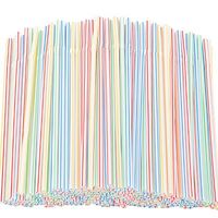Tomnk 300pcs Flexible Plastic Drinking Straws Bendable Straws Striped Multi Colored Disposable Bendy Straws
