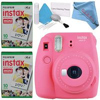 FujiFilm instax Mini 9 Instant Film Camera (Flamingo Pink) #16550631 + FujiFilm instax Mini Instant Film Pack + Deluxe Cleaning Kit + Fibercloth Bundle