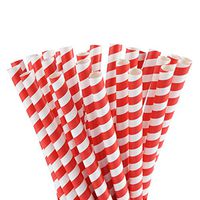ALINK Extra Wide Paper Boba Smoothie Straws, 12mm Large Biodegradable Jumbo Big Fat Bubble Tea/Milkshake Party Straws, Pack of 100 - Red Stripe