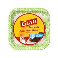 Glad Square Disposable Paper Plates for All Occasions | Soak Proof, Cut Proof, Microwaveable Heavy Duty Disposable Plates | 10" Diameter, 50 Count Bulk Paper Plates