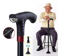 XH Multi-Function Intelligent Elderly Crutches Walking Cane Stick, LED Light Non-Slip Telescopic Walking Stick Smart Radio Aluminum Crutches,Black
