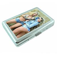 Country Pin Up Girls USA S34 Silver Cigarette Case Metal Wallet Id Holder King & 100's 4" X 2.75" RFID Protection