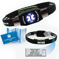 Waterproof Elite Medical ID Bracelet (incl. 10 Lines of Engraving on Acrylic Plate. Choose Your Color! (Black)