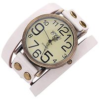 Fxbar, Leather Bracelet Watch Men Women Wristwatch Quartz Analog Wrist Watch Unique Design(White)