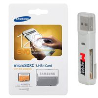 Samsung Evo 128GB MicroSD XC Ultra UHS-1 Class 10 Memory Card MB-MP128DA 48MB/s with adapter and USB 2.0 MemoryMarket dual slot MicroSD & SD Memory Card Reader