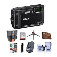 Nikon Coolpix W300 Point & Shoot Camera, Black - Bundle with 32GB SDHC Card, Camera Case, Spare Battery, Table Top Tripod, Compact Charger, Card Reader, Cleaning Kit, Software Package