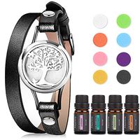 Faurora Essential Oil Bracelet Gift Set, Tree of Life Aromatherapy Diffuser Chain with 4 x 10 ML Aroma Essential Oils (Lavender, Lemongrass, Peppermint and Sweet Orange), Nice Gifts (Black)