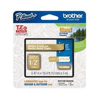 Brother TZEMQ835 Labels - 12mm (1/2") Simply Stylish Tapes White on Satin Gold Tape (5m/16.4 Ft.) (1/Pkg) For use in all TZ Machines by Brother