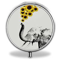 IMLONE Pill Organizer, Customized Elephant Sunflowers Pill Boxes with 3 Components and Mirror for Travelling and Daily Needs
