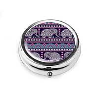 Pill Box - Lizimandu Compact 3 Compartment Medicine Case, Pill Box for Pocket or Purse (2-Elephant Purple)