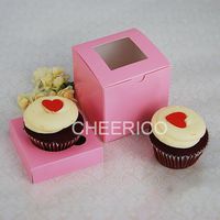 25 Sets of 1 Pink Cupcake Window Box with Cupcake Insert to Hold 1 Cupcake
