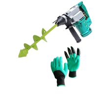 Flower Bulb Auger Planters 2" x 9", with Garden Genie Gloves, Bulb & Bedding Plant Auger, Non-Slip Hex Drive fits Any 3/8-inch Drill