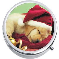 Christmas Puppy Medicine Vitamin Compact Pill Box