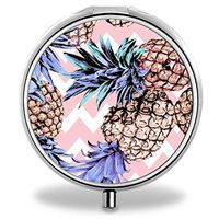 Glad grace Compact 3 Compartment Medicine Case, Customized Pineapple Pill Organizer Metal Pill Box Pill Container for Purse, Travelling and Daily Needs