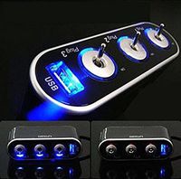 Zorvo 3 Way Triple Car Cigarette Lighter Socket Splitter with Dual 1-Port 4.8A USB Car Charger12V LED Light Switch