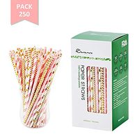 EASY ROAD 250-Pack Biodegradable Paper Straws Bulk - 5 Different Colors Pink/Gold Drinking Straws For Party Supplies, Birthday, Wedding, Bridal/Baby Shower Decorations, Holiday Celebrations