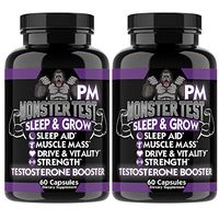 Angry Supplements Monster Test PM Testosterone Booster Plus Sleep Aid, Boost T-Levels w. All Natural Pill Powerful & Potent Ingredient, Boost Energy in Gym + Bedroom Performance (2-Bottles)