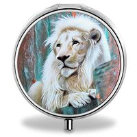 Lion Pill Case, Round Stainless Drug Organizer Container Medicine Cover for Pocket Daily&Weekly