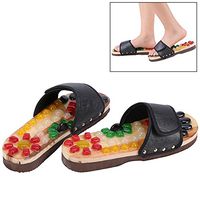 Massage Shoes Colorful Pebbles Natural Stone Massage Shoes Foot Reflexology Zones Acupressure For Foot Care Relaxation At Home(37-黑色)
