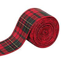 WAVEYU Christmas Gift Ribbons, Christmas Red and Green Plaid Burlap Ribbon Christmas Wired Ribbon Wrapping Ribbon for Christmas Crafts Decoration, Floral Bows Craft, 236 by 2 Inch