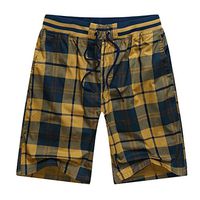 STORTO Mens Fashion Plaid Beach Shorts Plus Size Swimming Workout Casual Printed Pockets Shorts Yellow