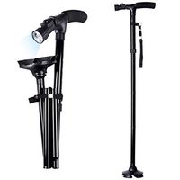 Dliso1 Folding Cane with Led Light, Adjustable Canes and Walking Sticks for Men and Women, Walking Cane Stick for Elderly with Cushion T Handle and Pivoting Quad Base