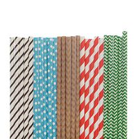 Designer Paper Straws (brown narrow stripe, blue with medium white dot, kraft chevron, tangerine stripe, green stripe, 50)