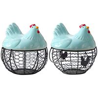CURE SECRET Chicken Egg Basket Black Metal Mesh Wire Egg Storage Basket with Ceramic Lid and Handles