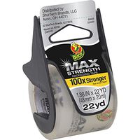 Duck 284983 MAX Packaging Tape w/Disposable Dispenser, 1.88-Inch x22yds, 1 1/2-Inch Core, Clear, 6/PK