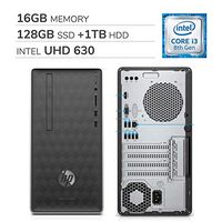 HP Pavilion Desktop 2019 Premium 590 Series Computer, 4-Core Intel Core i3-8100 3.6GHz, 16GB RAM, 128GB SSD + 1TB HDD, DVD, WiFi, Bluetooth, USB-C, HDMI, VGA, RJ-45, Windows 10