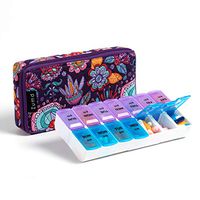 Pill Organizer case Box,7 Days Round Vitamin Organizer Box (Purple Floral)