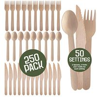 Prexware Biodegradabel Eco-friendly Go green Birchwood Disposable Wooden Cutlery set, Spoon Knife and fork set of 250