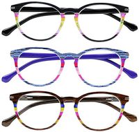 Reading Glasses Set of 3 Quality Spring Hinge Womens Readers Stylish Striped Glasses for Reading +2.75