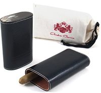 Andre Garcia Limited Edition Black Viper Leather Cedar-Lined Telescopic 3 Finger Cigar Case with Flat Buffalo Horn Accent