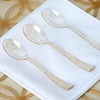 BalsaCircle 100 pcs Clear Gold Glittered Plastic Spoons - Disposable Wedding Party Event Catering Tableware
