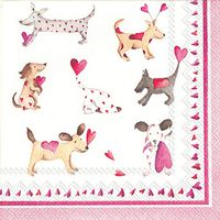 Ideal Home Range 40 Count 3-Ply Cocktail Beverage Dessert Paper Napkins, Love Heart Dogs (2 Packs of 20 Count Each)