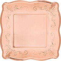 Pack of 48 Rose Gold Embossed Square Disposable Paper Party Luncheon Plates 10.6"