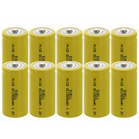 10x Exell SubC 1.2V 1500mAh NiCD Button Top Rechargeable Batteries for meters, radios, hybrid automobiles, high power static applications (Telecoms, UPS and Smart grid), radio controlled devices