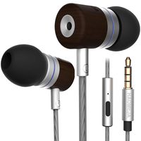 HAOMEJA Music Headphones Earphones Earbuds Head Phone in-Ear Headphones HD Sound Boom Audio Earphones Cool Earbuds Good Sound Premium Wired Earphones mic with Microphone DJ Bass (Silver Black Wood)